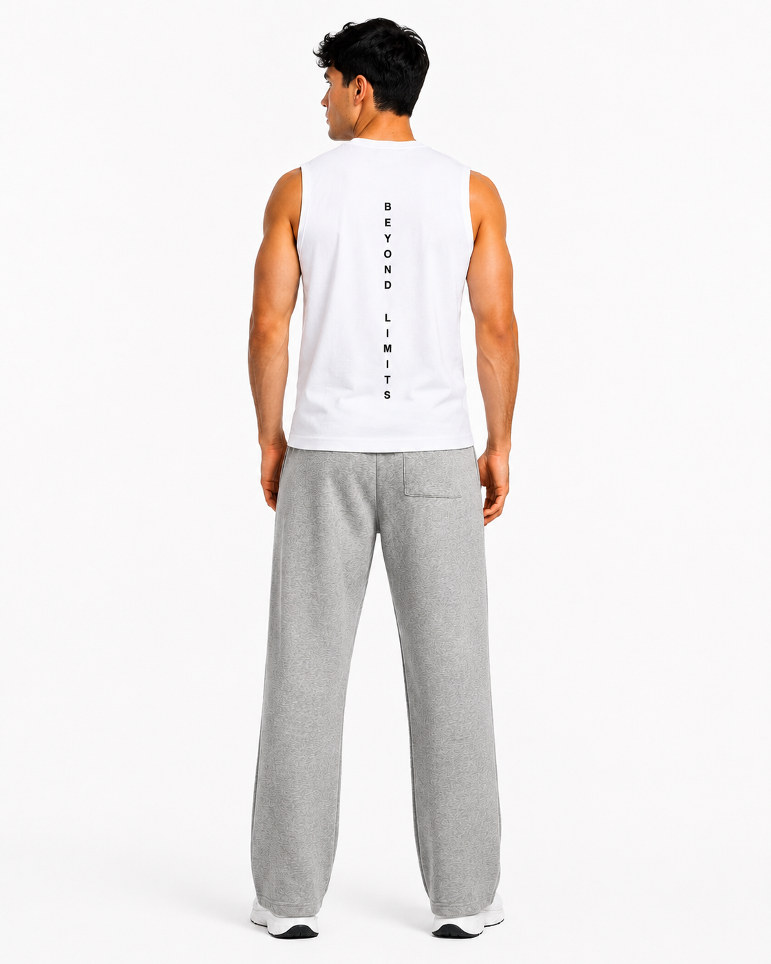 Cotton Terry Sweatpants Grey - Model Back