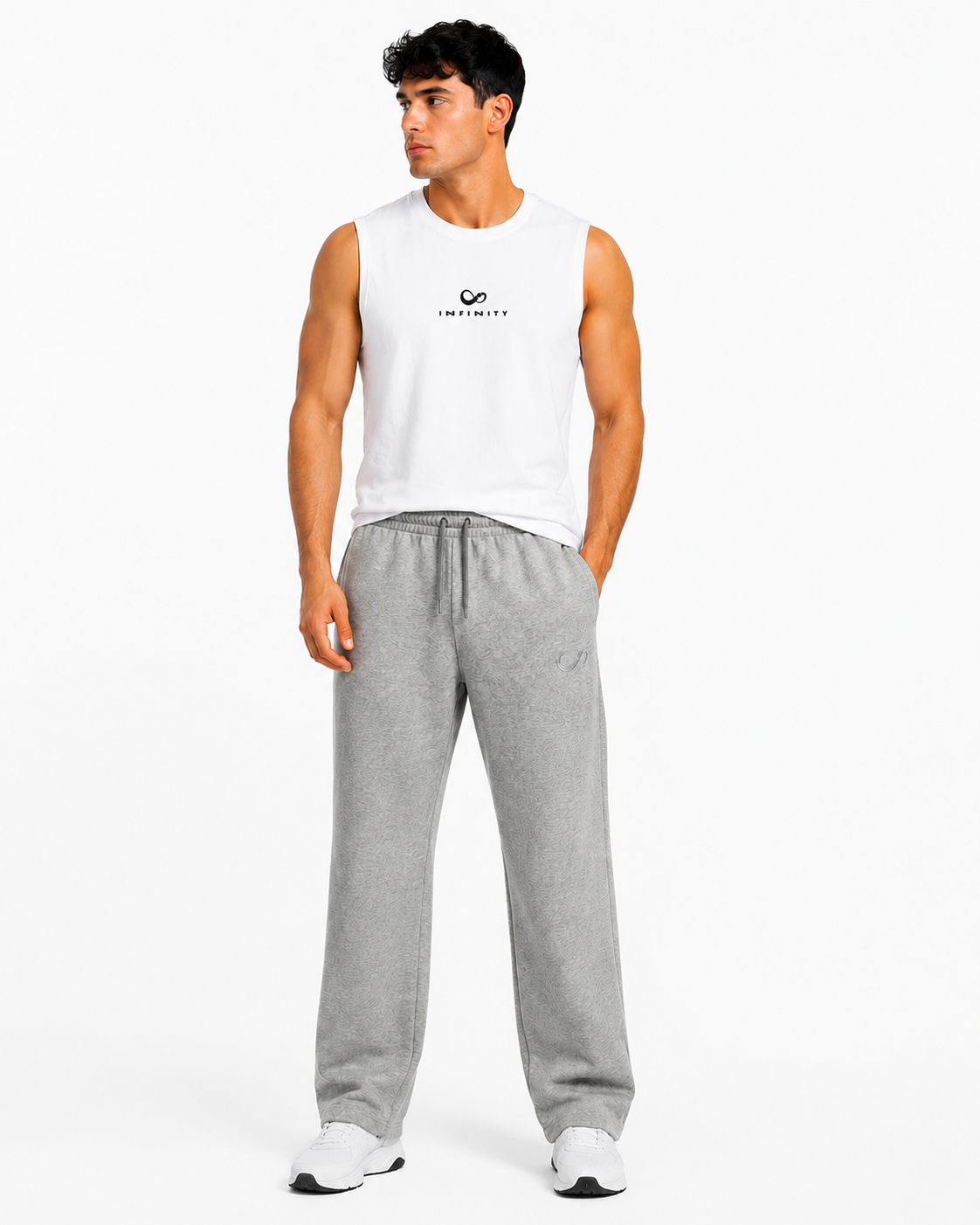 Cotton Terry Sweatpants Grey - Model Front