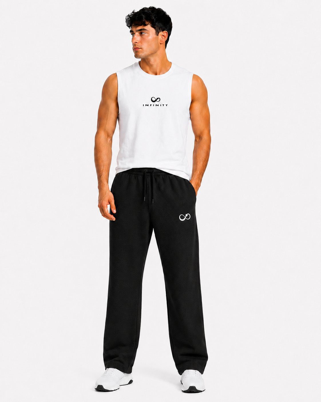 Cotton Terry Sweatpants Black - Model Front
