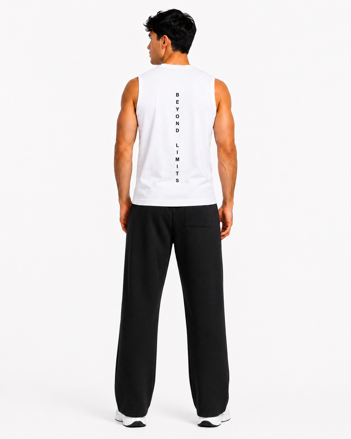 Cotton Terry Sweatpants Black - Model Back